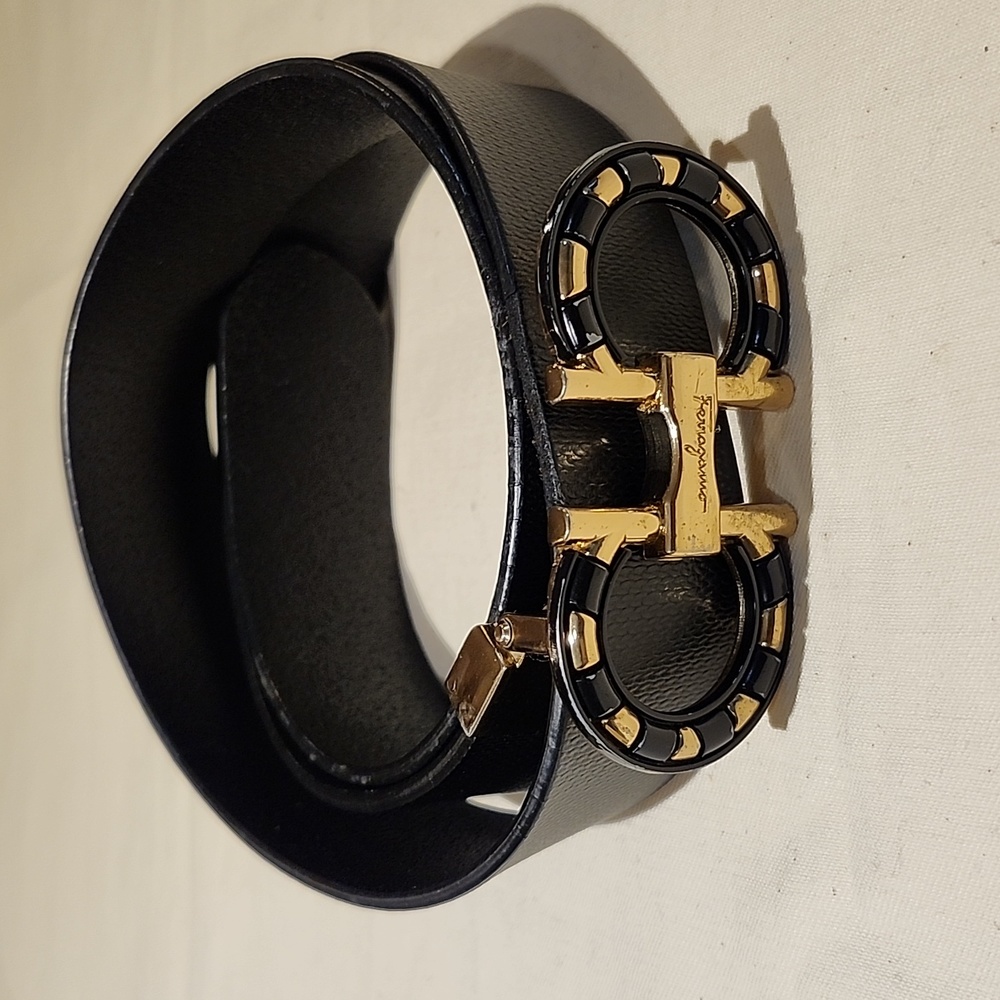 Salvatore ferragamo leather belt gancini buckle gold tone hard wires - Picture 4 of 5